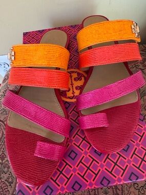 Tory Burch Pink, Orange & Red Multistrap Flat Sandals